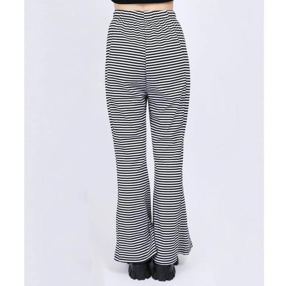 W♥C / Wego Japan split-hem high-waisted black & white striped flared pants - Picture 4 of 8